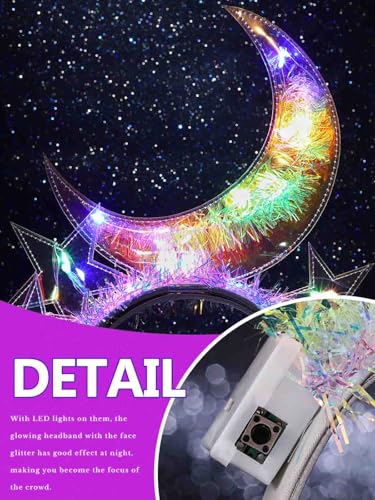 DRESBE Light Up Star Moon Headband New Year LED Headbands NYE Glow Party Hair Accessories for Women (Colorful Light)
