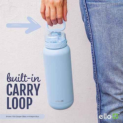 Ello Cooper 40oz Stainless Steel Water Bottle with Straw and Carry Handle, Double Walled and Vacuum Insulated Metal, Leak Proof Locking Lid with Soft Silicone Spout, Reusable, BPA Free, Black