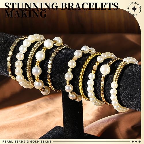 LEOBRO Pearl Beads for Bracelets, 720PCS Bracelet Making Kit for Adult, Bracelet Bead Kits, Small Pearl Beads and Gold Bea...