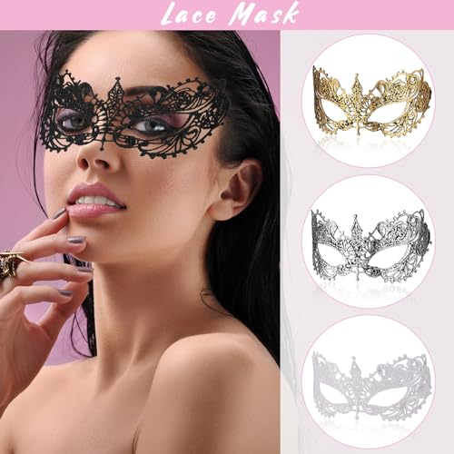 Wullina Masquerade Mask 4Pcs Mysterious Lace Black Gold Silver Masquerade Masks for Women Men Couples Prom Costumes