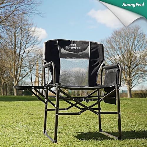 SUNNYFEEL Camping Directors Chair, Heavy Duty,Oversized Portable Folding Chair with Side Table, Pocket for Beach, Fishing,...
