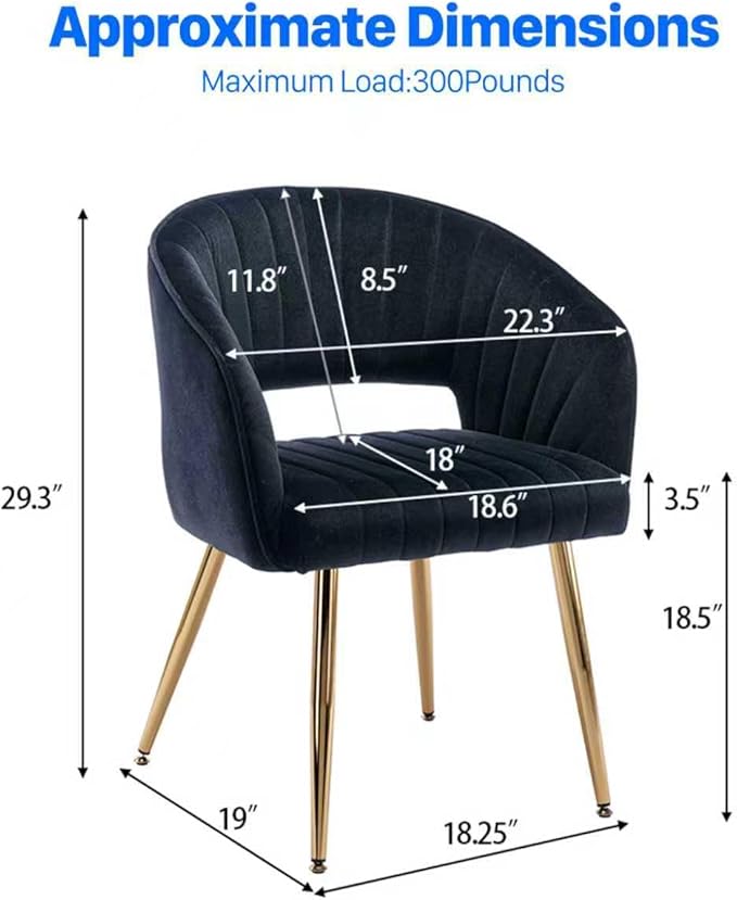 KCC Modern Accent Dining Chairs Set of 4, Upholstered Velvet Dining Room Chairs with Hollow Back, Tufted Kitchen Chairs Side Chairs with Gold Metal Legs for Living Room Restaurant, Black