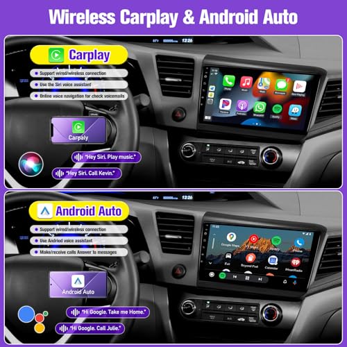 Car Stereo Radio for Honda Civic 2012 2013 2014 2015, Wireless Carplay Android Auto, 9 inch IPS Screen for Civic, GPS Navi...