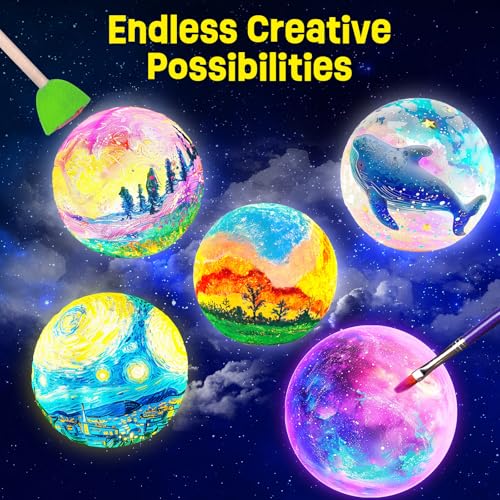 Paint Your Own Moon Lamp Kit, Cool Gifts DIY 3D Moon Night Light, Arts and Crafts for Kids Ages 8-12, Space Art Supplies C...