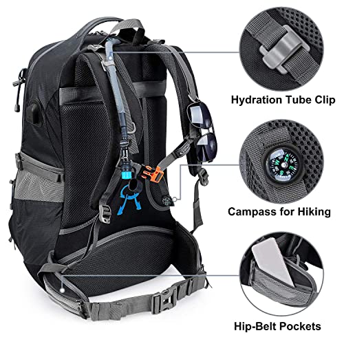 G4Free 50L Hiking Backpack Waterproof Daypack Outdoor Camping Climbing Backpack with Rain Cover for Men Women(Dark Grey)