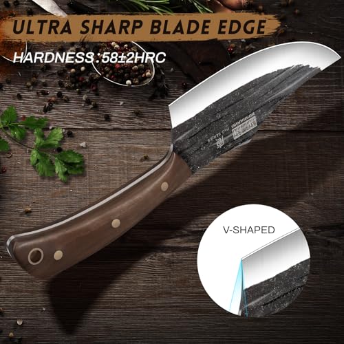 HOSHANHO Butcher Knife Set, Hand Forged Butcher Chef Knife Set with Roll Bag, Sharp Meat Cleaver Knife & Bone Chopper Kniv...