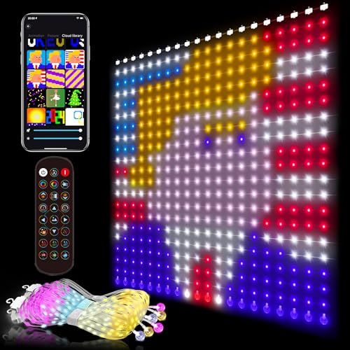 Weecrestar Smart Curtain Lights - 6.56 x 6.56ft American Flag Lights Outdoor App Controlled with Color Changing Optimum LE...