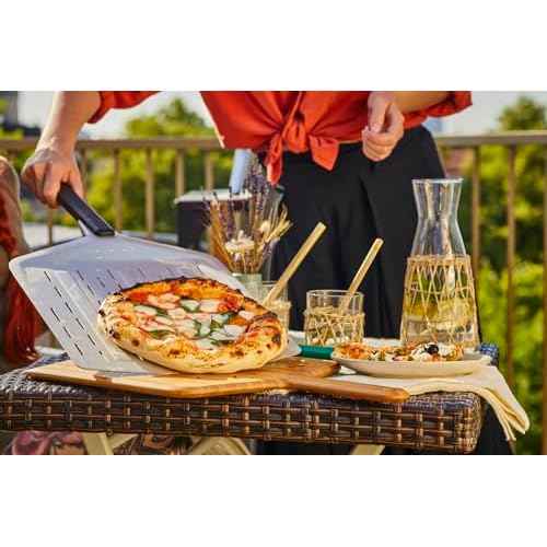 ooni 14¡± Perforated Pizza Peel ? Long Handle Perforated Aluminium Pizza Paddle ? Lightweight Pizza Turning Peel Outdoor Pizza Oven Accessories
