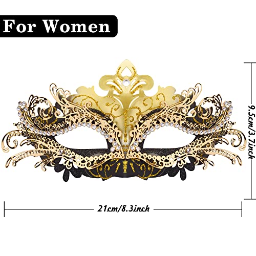 SIQUK Couple Masquerade Masks Metal Venetian Party Mask Halloween Costume Mask Mardi Gras Mask for Couples Women and Men