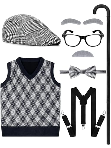 Luces 100th Days of School Costume, Boys Old Man Costume Vest Hat Accessories, Kids 100th Day of School Cosplay Outfit
