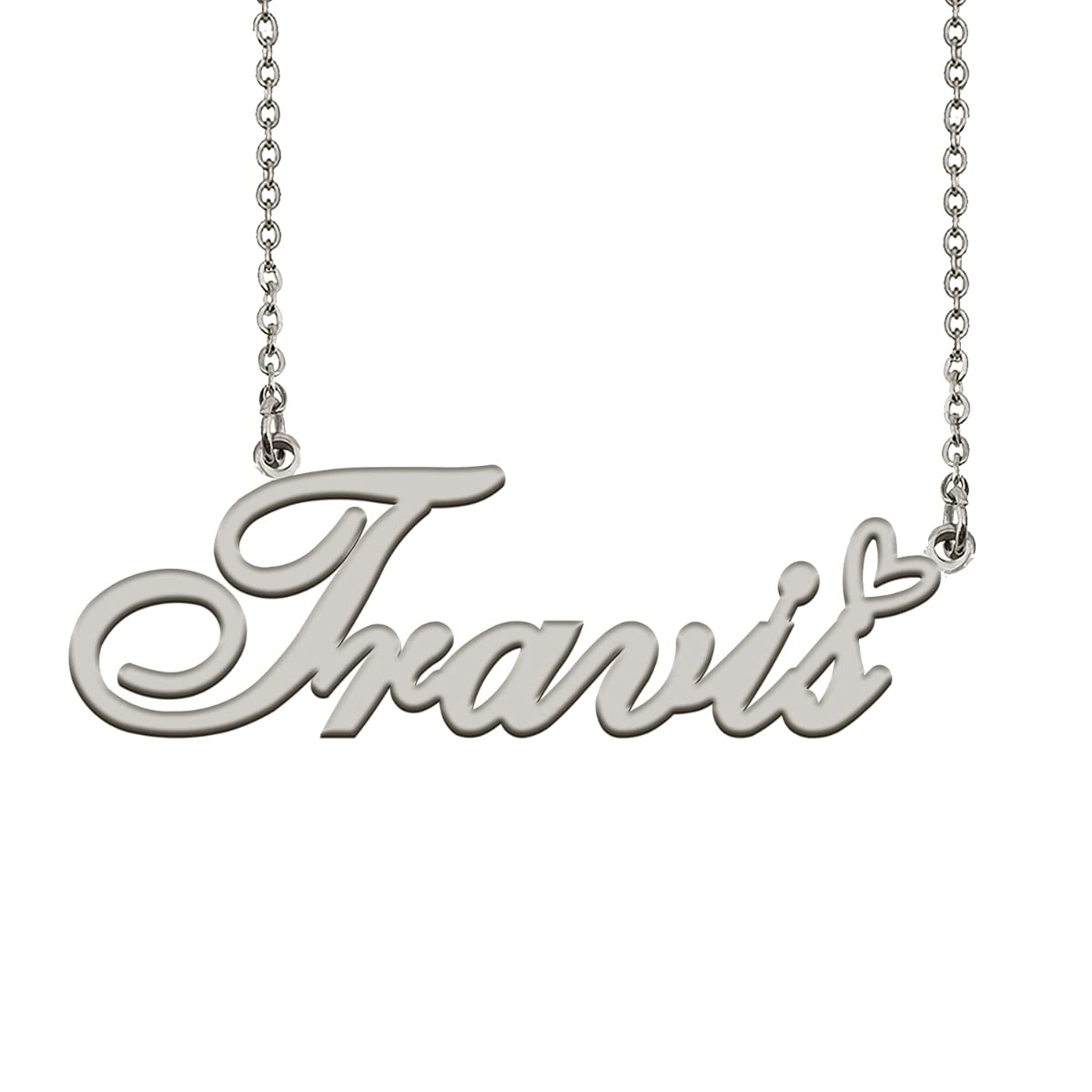 HUAN XUN Personalized Name Necklace Silver Travis Necklace for Women Best Bridesmaid Heart Pendant Jewelry Gift