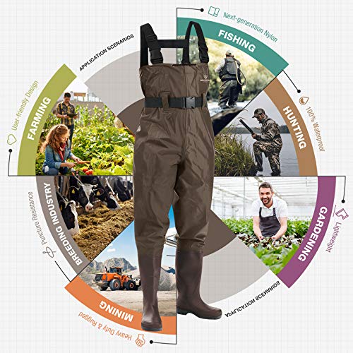 FISHINGSIR Fishing Waders for Men, 2-Ply Nylon/PVC Waterproof Women Chest Wader with Boots, Bootfoot Hunting Waders