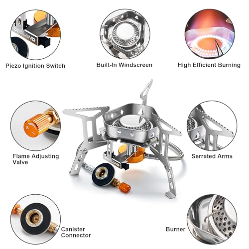 Odoland 3500W/6800W Windproof Camp Stove Camping Gas Stove with Fuel Canister Adapter, Piezo Ignition, Carry Case, Portabl...