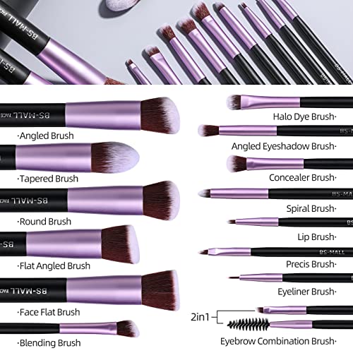 BS-MALL Makeup Brushes Premium Synthetic Foundation Powder Concealers Eye Shadows 14 Pcs Purple for Makeup Beginner or Pro...