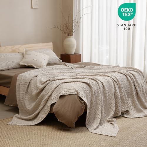 PHF 100% Cotton Waffle Weave Blanket Queen Size for Bed, Soft Lightweight & Breathable, All-Season Comfort, 300 GSM Luxury...