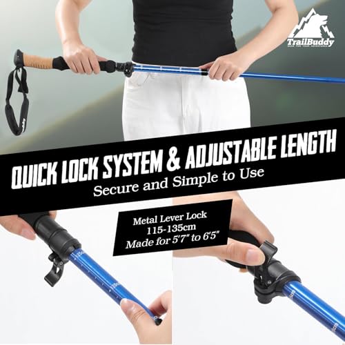 TrailBuddy Foldable Trekking Poles – Ultralight 7075 Aluminum, EVA & Cork Grip Collapsible Hiking Poles – Lightweight Adju...