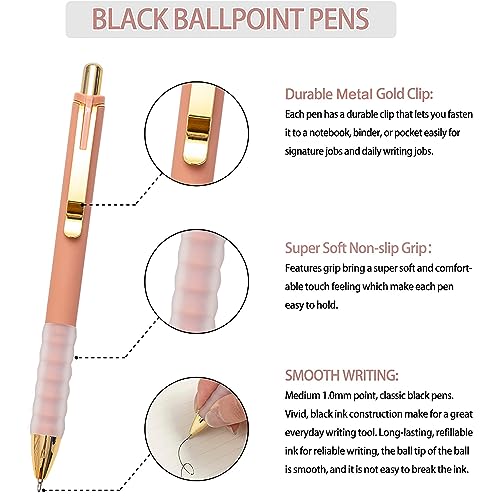 Linbsunne Ballpoint Pens Black Medium Point 1mm Pen with Super Soft Grip Ball Point Pen for Men Women Retractable Pens (go...