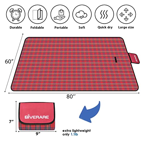 GIVERARE Picnic Beach Blanket, XL Sandfree Waterproof Outdoor Camping Blankets, Quick Drying Family Mat, Portable Extra La...