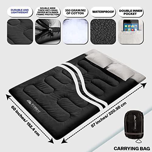 IFORREST Double Sleeping Bag for Adults - 2 Person Cold Weather(3-4 Seasons) Camping Bed, Extra-Wide & Warm - Queen Size XL