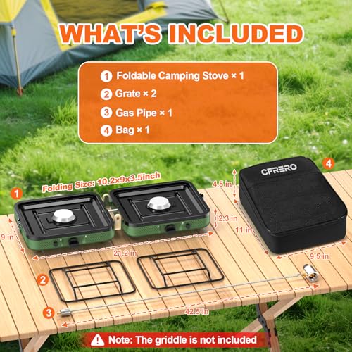 Propane 2-Burner Foldable Camping Stove with Carry Bag, Portable Propane Camp Stoves with Adjustable Burners & Piezo Ignit...