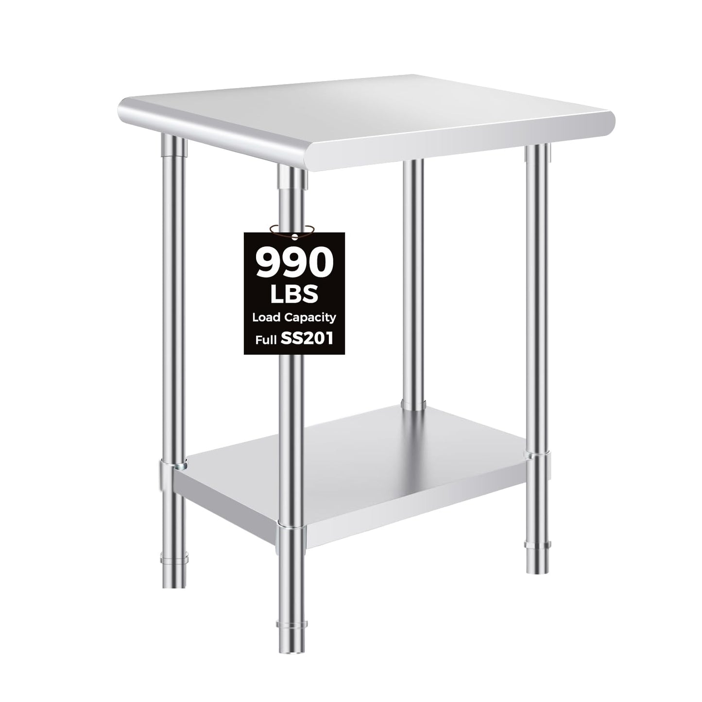 OSTBA Stainless Steel Table for Prep & Work 24x18 Inches, NSF Metal Commercial Heavy Duty Table with Adjustable Undershelf and Adjustable Foot for Restaurant Kitchen Home and Hotel