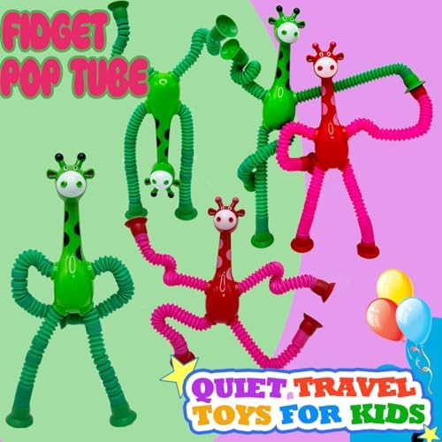 Suction Cup Robot Toy,Toys for Kids with Autism,Autism Sensory Products,Suction Cup Toy,pop Tubes Robots Stress and Anxiety Relief for Kids 3 4 5 6 7,Christmas Easter Gifts (Giraffe 6PC)