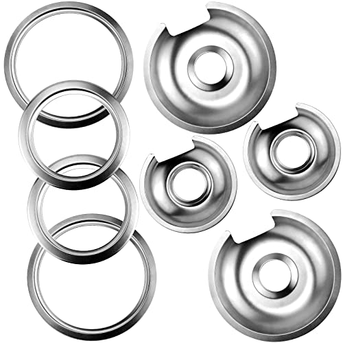Burner Drip Pans 2 Large 8'' WB32X10013 & 2 Small 6'' WB32X10012 Chrome Drip Pan Set Fits for GE Hotpoint Electric Stove T...