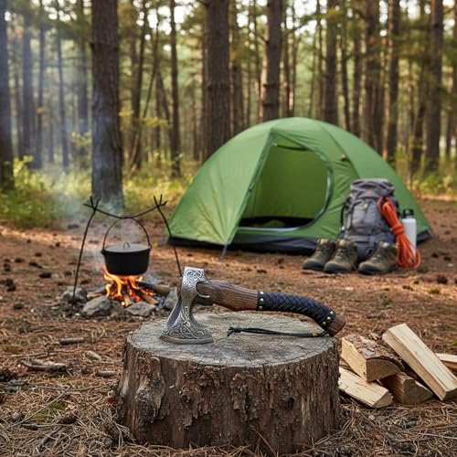 H&A CRAFTS® Viking Axe The Ragnar Lothbrok Real, and Custom Crafted with Leather Sheath Carbon Steel Camping Hatchet Perso...