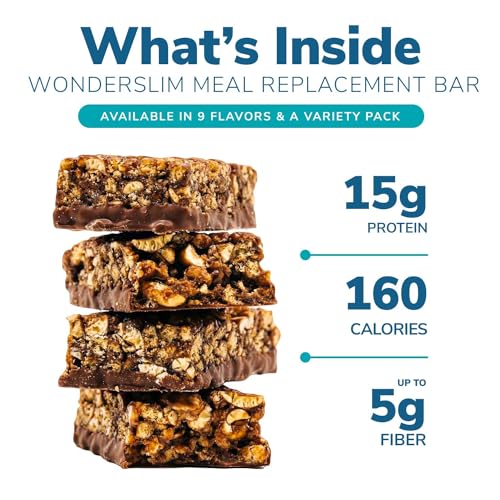 WonderSlim Meal Replacement Protein Bar, Caramel Cocoa, 15g Protein, 20 Vitamins & Minerals, Gluten Free (7ct)