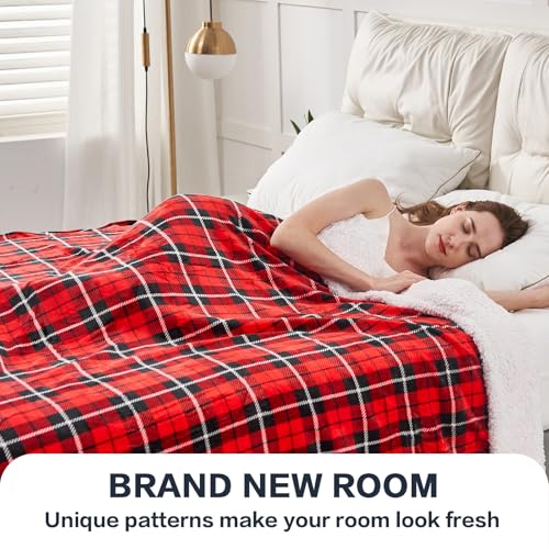 OCTROT Sherpa Fleece Blanket,Checkered Red Throw Blanket for Women Mom Girls Grandma Dad, Soft Winter Warm Plaid Thick Bla...