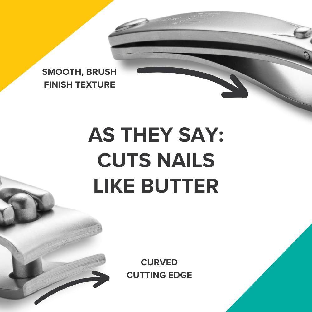 Rui Smiths Pro Precision Nail Clippers | TopInox Stainless Steel Manicure Pedicure Trimmer, Curved Cutting Edges, Travel Size, 6