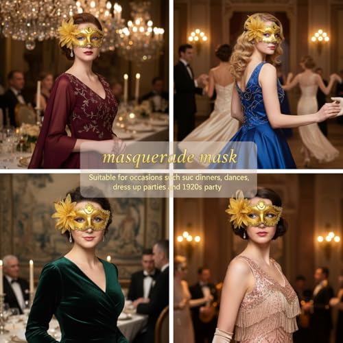 Yokawe Black Masquerade Mask for Women Flower Venetian Ball Masks Lace Mardi Gras Costume