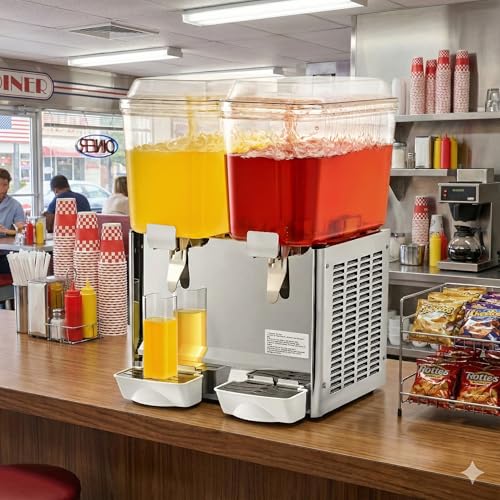 CO-Z Commercial Beverage Dispenser, 9.6 Gallon / 36L 2-Tank Electric Juice Dispenser Machine, Stainless Steel Cold Drink M...