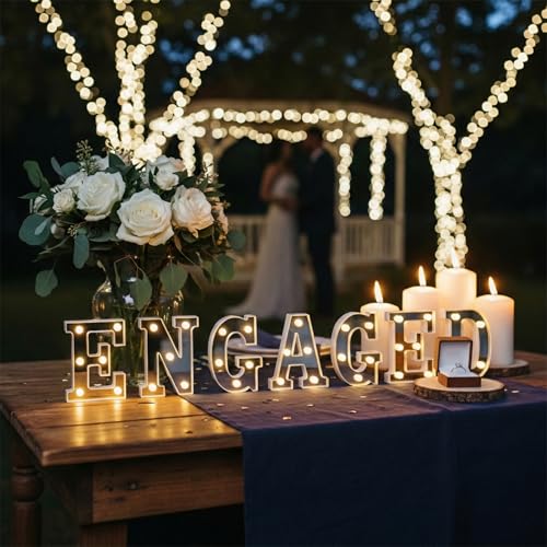 U2KEERE Engaged LED Light up Letter - Mirror Surface Marquee Letter Neon Light Sign for Engagement Wedding Bridal Shower P...