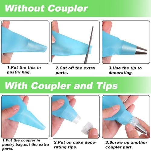 Suuker Piping Bags and Tips Set, Reusable Icing Bags and Tips with 24 Piping Tips, 2 Reusable Pastry Bags, 9 Silicone Baking Cups, Coupler, Cake Decorating Kit for Frosting Cookie, Cupcake(38 Pcs)