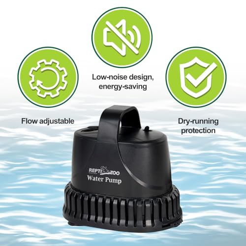 REPTIZOO Low Water Level Drain Pump, 243GPH 26W Submersible Drain with Bottom Suction, Flow Adjustable Bottom-draw Water P...