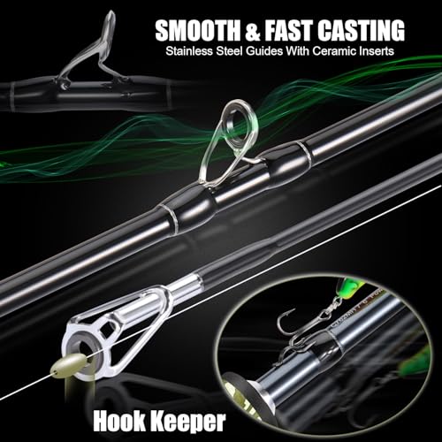 Sougayilang Baitcaster Combo, 30Ton+24Ton Graphite 2-Piece Blanks Casting Fishing Rod,SuperPolymer Handle,“S” Style Hook K...