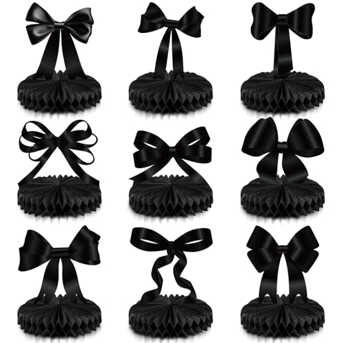 Containlol 9 Pcs Black Bow Birthday Party Decorations Bow Honeycomb Centerpieces Coquette Party Table Decorations Coquette...