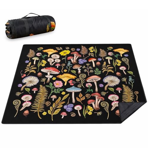 Mushroom Picnic Blankets Waterproof Foldable Picnic Outdoor Blanket 80"x 80" Picnic Mat 3-Layer Thicking Outdoor Foldable ...