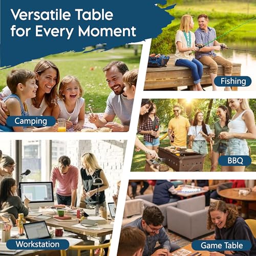 LOFTEY Folding Camping Table with 3 Adjustable Height, 3ft Foldable Aluminum Camp Table, Lightweight with Storage Bag, Por...