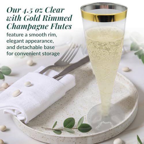 Reli. Champagne Flutes Plastic | 110 Pack | 4.5 oz - Gold Rim Clear | Premium Plastic Champagne Flutes | Party-Perfect for...