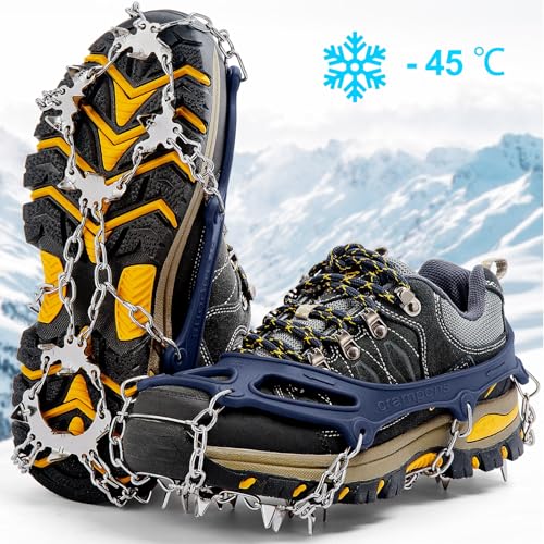 Crampons Ice Cleats Traction Snow Grips for Boots Shoes Women Men Anti Slip 19 Stainless Steel Spikes Safe Protect for Hik...