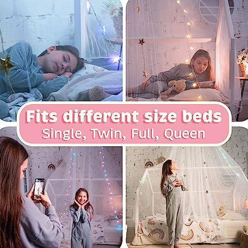 Bollepo Bed Canopy with Lights - Pink Princess Canopy for Girls Room | Single, Twin, Full, Queen | Kids Bed, Hanging Fairy...