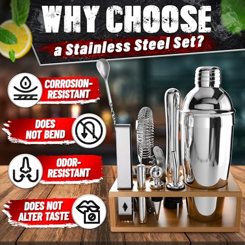 Mixology Bartender Kit with Stand – Stainless Steel Mixed Drink Shaker Set with 10 Accessories, Easy to Clean Bar Tool Set...