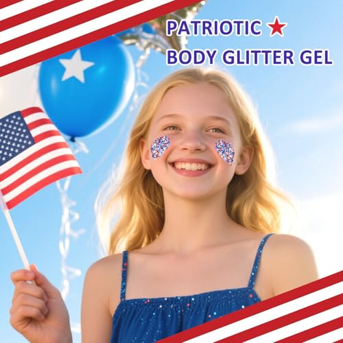 Red White and Blue Body Glitter,Patriotic Pride Hair Glitter for Kids,4th of July Accessories Outfits for Women Face Glitt...