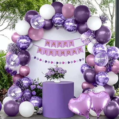 Purple Birthday Decorations for Women, Happy Birthday Party Decorations, Happy Birthday Banner, Purple Balloons, Foil Frin...