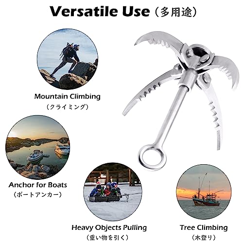 TRIWONDER Grappling Hook Gravity Rock Climbing Hooks Folding Carabiner Claws Stainless Steel Anchor for Climbing, Fishing,...