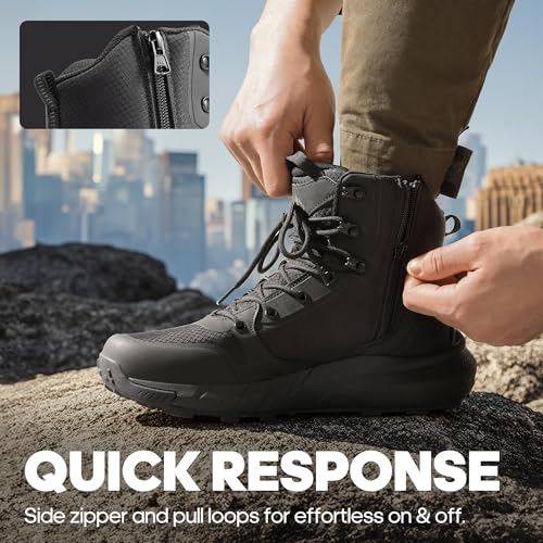 NORTIV 8 Men's Military Tactical Boot Lightweight Comfortable Boots for Work All Day Side Zipper Motorcycle Combat Hiking ...