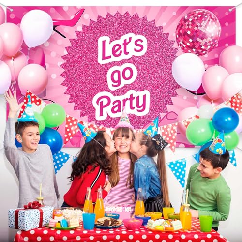 Hot Pink Let's Go Party Banner,Pink Photo Booth Props,Princess Birthday Backdrop,Pink Background Backdrop Bachelorette Par...