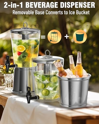 WantJoin Beverage Dispenser With Stand, Drink Dispenser for Party, Stainless Steel Water Dispenser with Ice Core, Spigot, ...